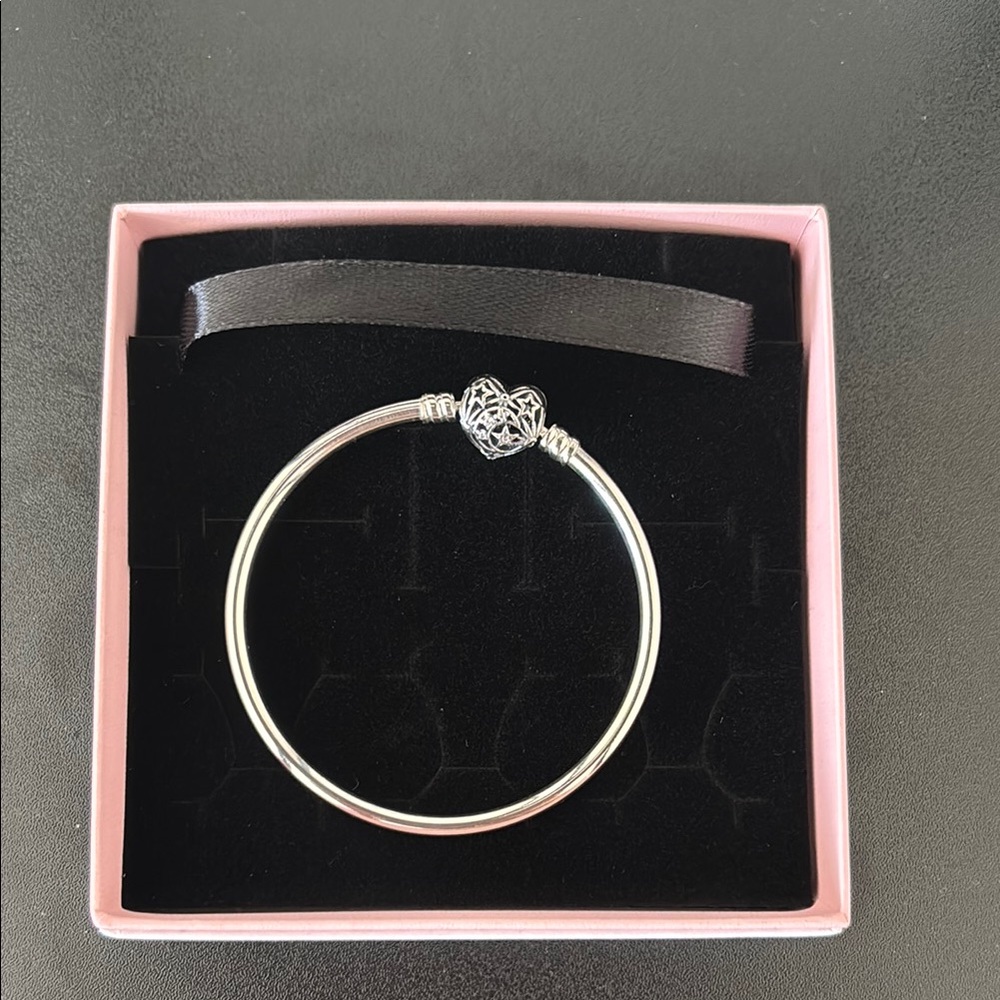 Pandora Silver Bangle Bracelet with Crystal Clasp
